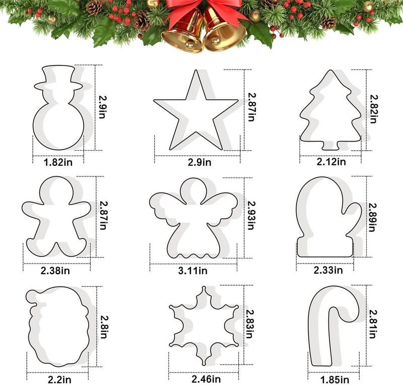 Wmtidene Christmas Cookie Cutters Set of 9 Pieces, Cookie Cutters Shapes for Winter Holiday, Metal includes Christmas Tree,Snowflake,Gingerbread Men,Angel,Star,Mitten,Candy Cane,Snowman - Image 3